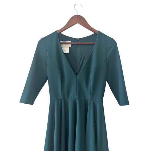 BHLDN Valdis Emerald Green Tea Length Dress Size 0 Bridesmaid Mother Of Bride - Picture 4 of 9
